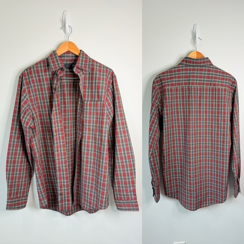 Arrow Men’s Plaid Red Green Gray Button Up (S)